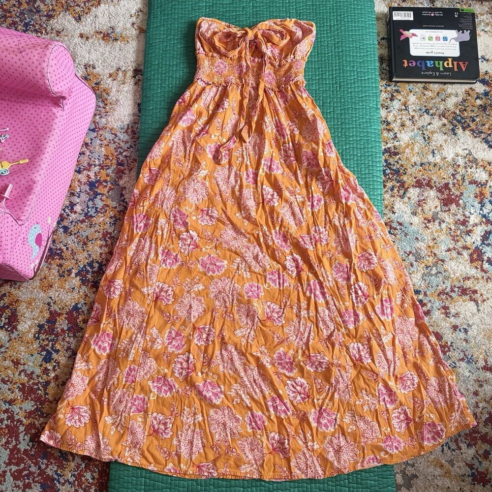 Old Navy Strapless Ruched Waist Floral All Day Maxi Swing Dress XS Tall Resort